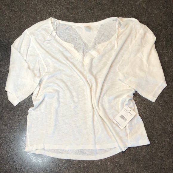 Free people linen v neck ivory color tee shirt - Picture 5 of 7